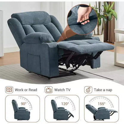 Fauteuil inclinable manuel avec fonctions massage et chaleur, fauteuil à bascule confortable et moelleux avec poches latérales/frontales et porte-gobelet pour le salon