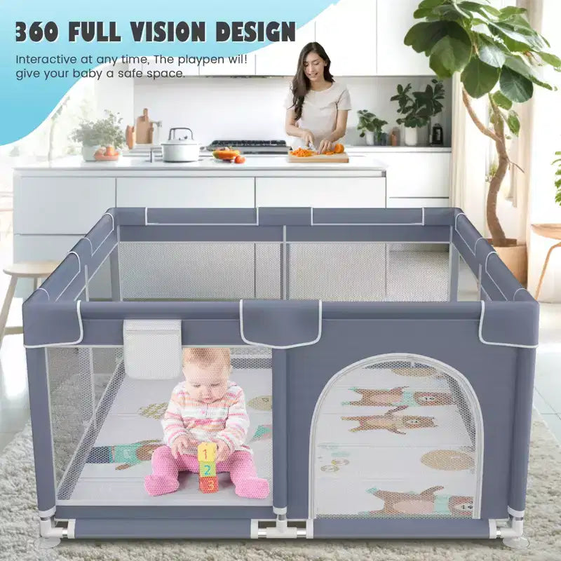 Parc Bébé Rembourré Souple Avec Tapis, Conception Sûre Et Robuste, Maille Respirante, Portable Pour Utilisation Intérieure Et Extérieure.