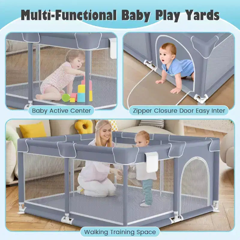Parc Bébé Rembourré Souple Avec Tapis, Conception Sûre Et Robuste, Maille Respirante, Portable Pour Utilisation Intérieure Et Extérieure.