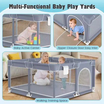 Parc Bébé Rembourré Souple Avec Tapis, Conception Sûre Et Robuste, Maille Respirante, Portable Pour Utilisation Intérieure Et Extérieure.