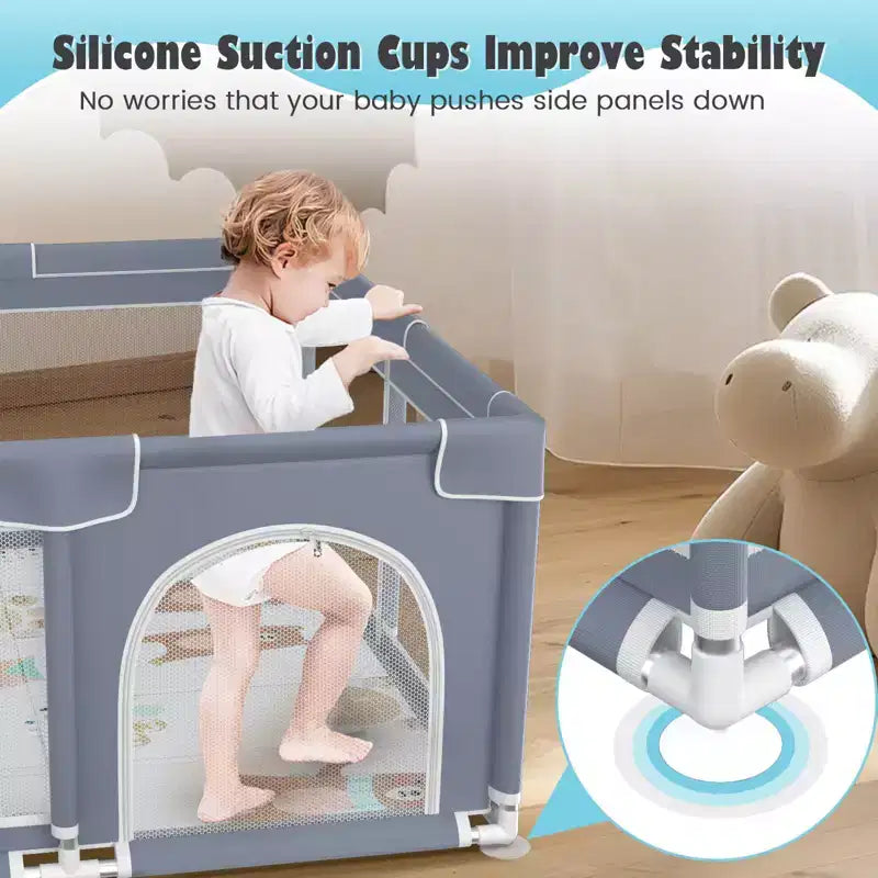 Parc Bébé Rembourré Souple Avec Tapis, Conception Sûre Et Robuste, Maille Respirante, Portable Pour Utilisation Intérieure Et Extérieure.