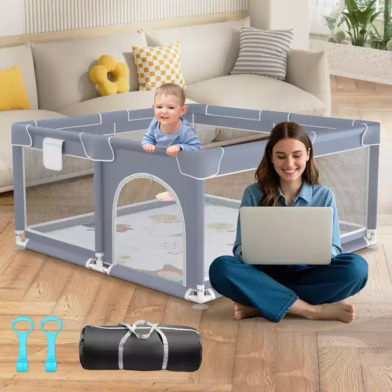 Parc Bébé Rembourré Souple Avec Tapis, Conception Sûre Et Robuste, Maille Respirante, Portable Pour Utilisation Intérieure Et Extérieure.