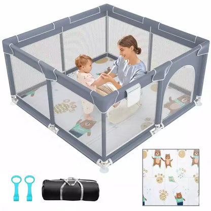 Parc Bébé Rembourré Souple Avec Tapis, Conception Sûre Et Robuste, Maille Respirante, Portable Pour Utilisation Intérieure Et Extérieure.
