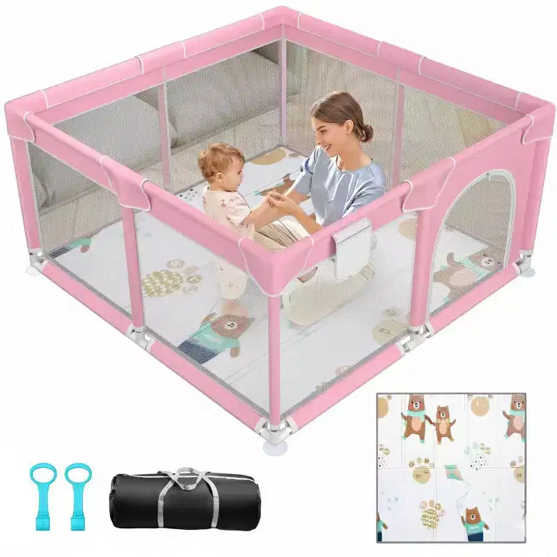 Parc Bébé Rembourré Souple Avec Tapis, Conception Sûre Et Robuste, Maille Respirante, Portable Pour Utilisation Intérieure Et Extérieure.