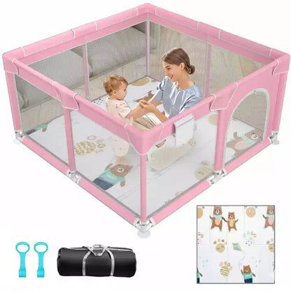 Parc Bébé Rembourré Souple Avec Tapis, Conception Sûre Et Robuste, Maille Respirante, Portable Pour Utilisation Intérieure Et Extérieure.