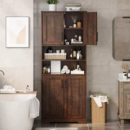 Acekool Armoire de Rangement Haute de 170 cm avec 4 Portes, Étagères Réglables, Meuble Autonome pour Salle de Bain, Cuisine, Salon