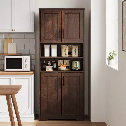 Acekool Armoire de Rangement Haute de 170 cm avec 4 Portes, Étagères Réglables, Meuble Autonome pour Salle de Bain, Cuisine, Salon