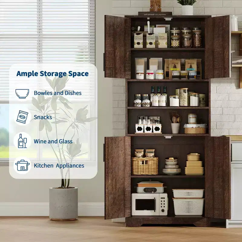 Acekool Armoire de Rangement Haute de 170 cm avec 4 Portes, Étagères Réglables, Meuble Autonome pour Salle de Bain, Cuisine, Salon
