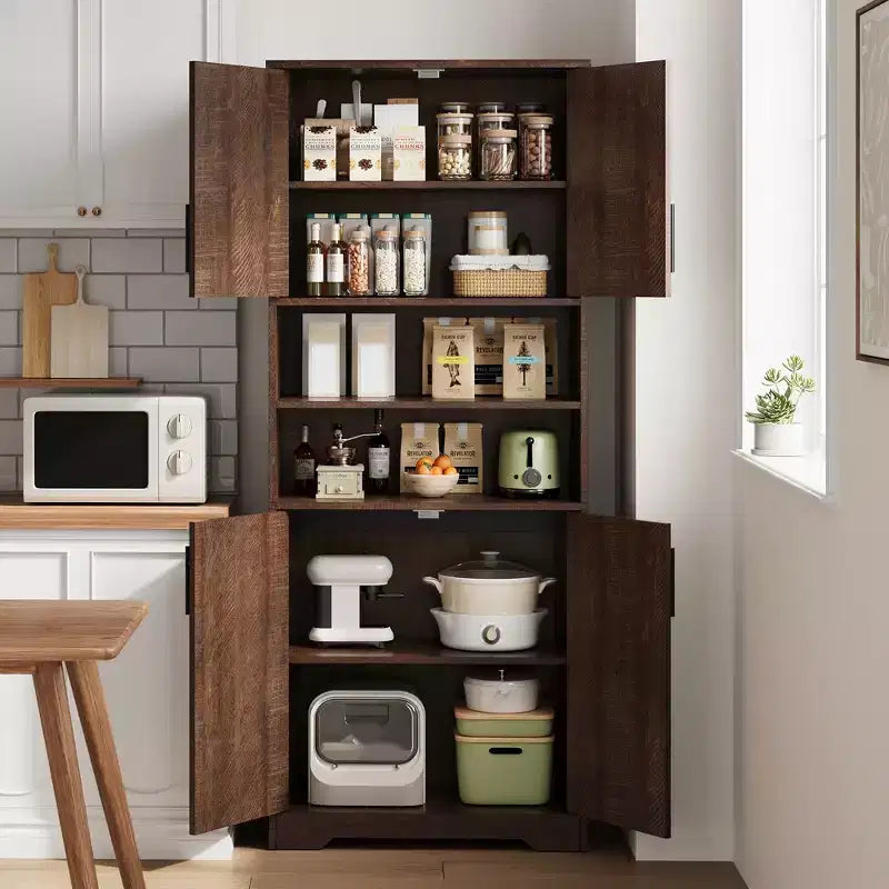 Acekool Armoire de Rangement Haute de 170 cm avec 4 Portes, Étagères Réglables, Meuble Autonome pour Salle de Bain, Cuisine, Salon