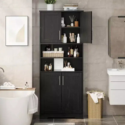 Acekool Armoire de Rangement Haute de 170 cm avec 4 Portes, Étagères Réglables, Meuble Autonome pour Salle de Bain, Cuisine, Salon