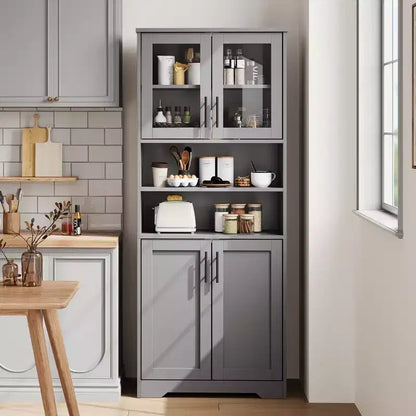 Acekool Armoire de Rangement Haute de 170 cm avec 4 Portes, Étagères Réglables, Meuble Autonome pour Salle de Bain, Cuisine, Salon