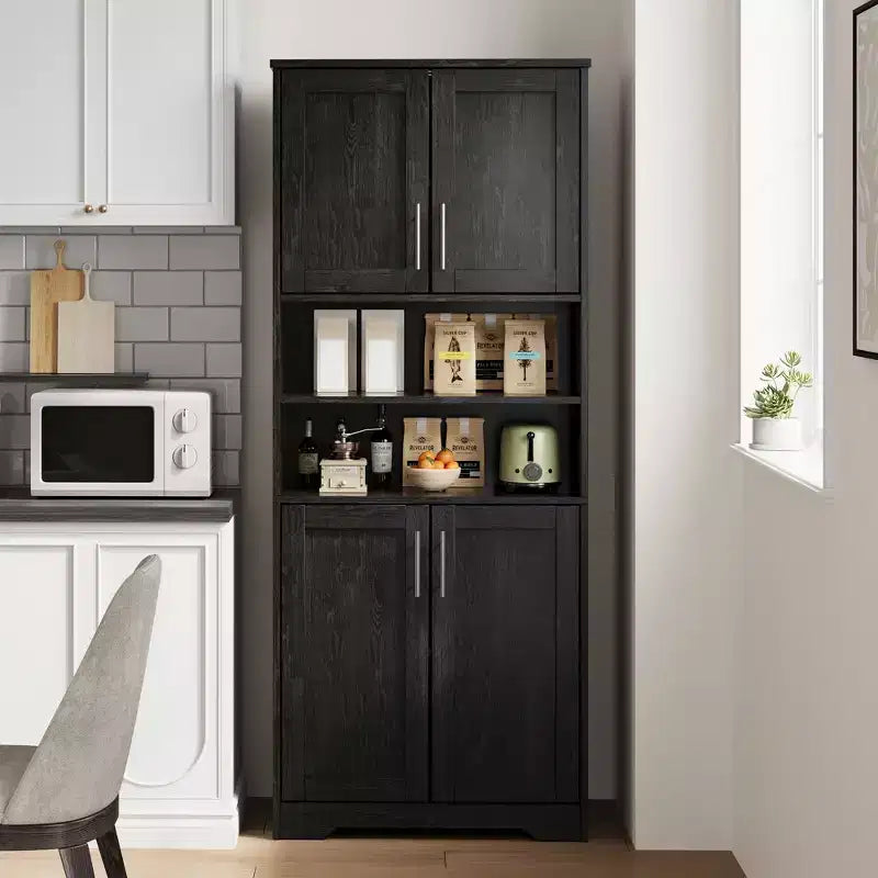Acekool Armoire de Rangement Haute de 170 cm avec 4 Portes, Étagères Réglables, Meuble Autonome pour Salle de Bain, Cuisine, Salon