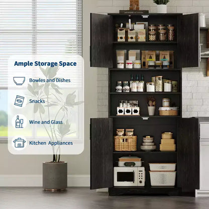 Acekool Armoire de Rangement Haute de 170 cm avec 4 Portes, Étagères Réglables, Meuble Autonome pour Salle de Bain, Cuisine, Salon