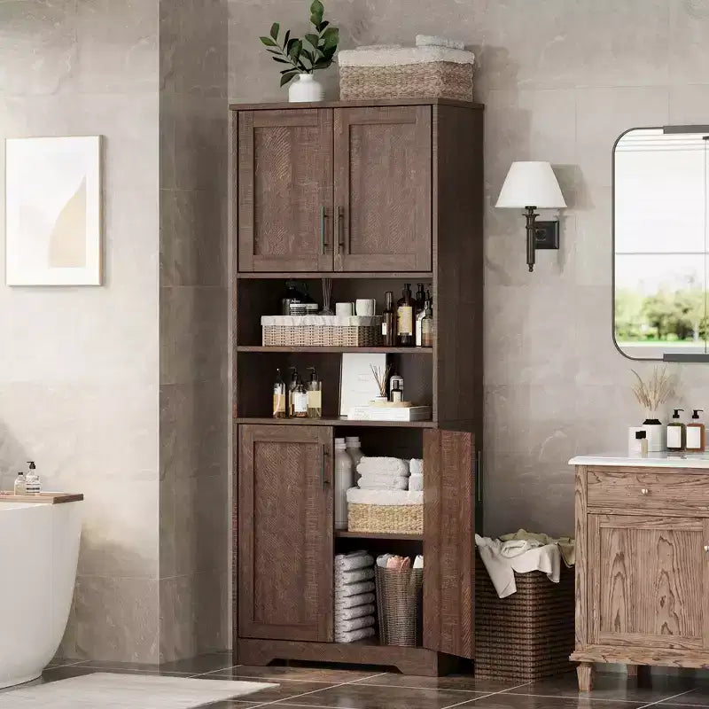 Acekool Armoire de Rangement Haute de 170 cm avec 4 Portes, Étagères Réglables, Meuble Autonome pour Salle de Bain, Cuisine, Salon