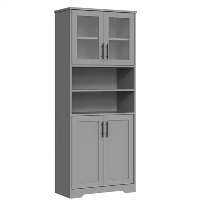 Acekool Armoire de Rangement Haute de 170 cm avec 4 Portes, Étagères Réglables, Meuble Autonome pour Salle de Bain, Cuisine, Salon