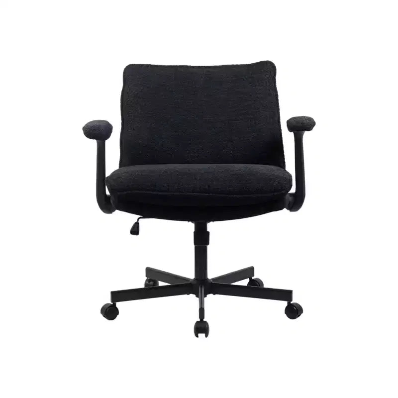 Criss-Cross Frame Desk Chair: Fold-Down Arms, Wide Upholstered Seat, Rolling Casters for Home Office & Vanity