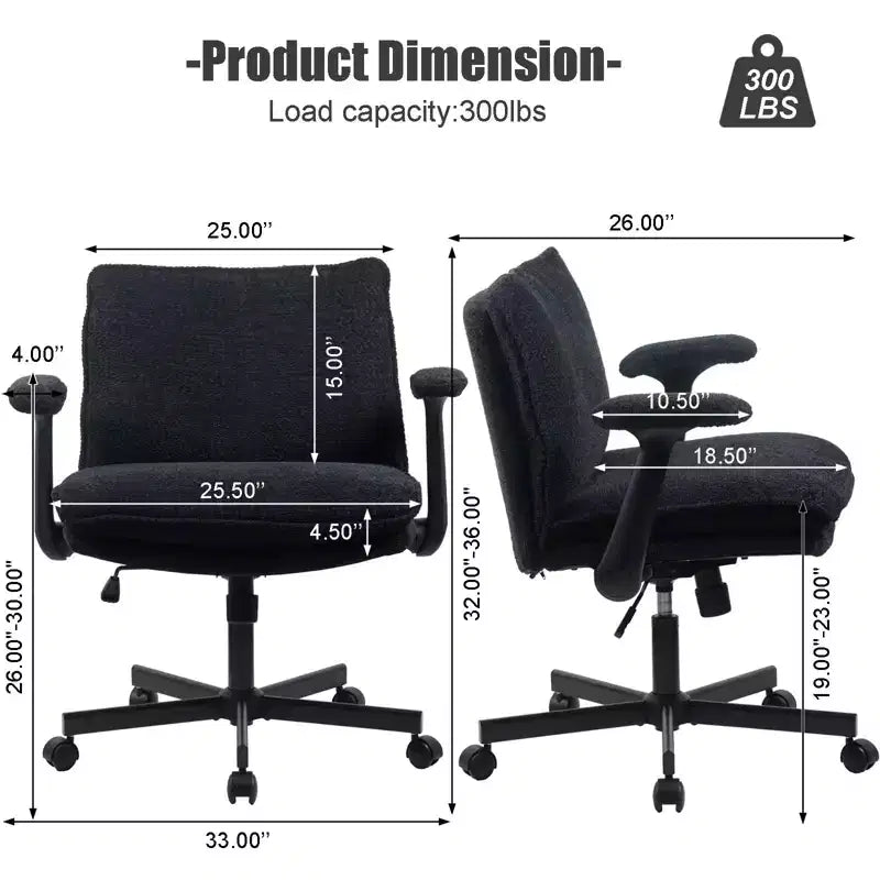 Fauteuil de bureau Criss-Cross Frame : Accoudoirs rabattables, siège large rembourré, roulettes pour le bureau à domicile et la coiffeuse