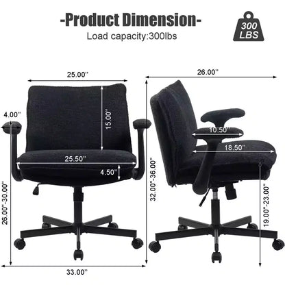 Fauteuil de bureau Criss-Cross Frame : Accoudoirs rabattables, siège large rembourré, roulettes pour le bureau à domicile et la coiffeuse