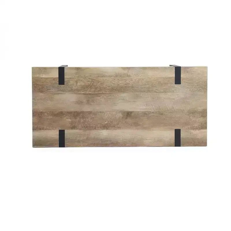 Table basse LuxenHome de 119 cm avec 2 tiroirs, pieds en métal noir, finition chêne de ferme