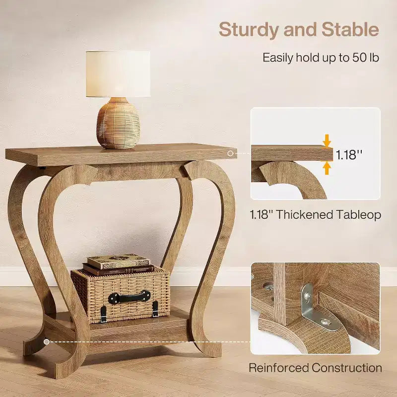 Table d'appoint à 2 niveaux Lantine, Table d'appoint étroite en bois, Meuble d'appoint de chevet pour Salon, Petits espaces, Chambre, Marron