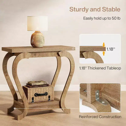Table d'appoint à 2 niveaux Lantine, Table d'appoint étroite en bois, Meuble d'appoint de chevet pour Salon, Petits espaces, Chambre, Marron
