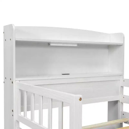 Lit plateforme pour enfants avec barrières et tiroirs, lit en bois de taille double avec LED, USB et tête de lit de rangement pour enfants