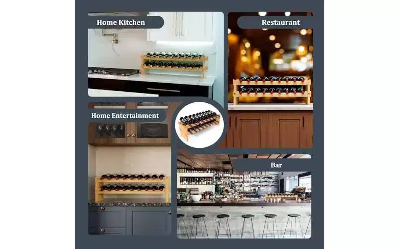 HOMLUX Casier à bouteilles en bambou, empilable, modulaire, pour 9/18/36/72 bouteilles, étagère de rangement et de présentation du vin en bois