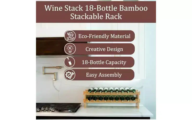 HOMLUX Casier à bouteilles en bambou, empilable, modulaire, pour 9/18/36/72 bouteilles, étagère de rangement et de présentation du vin en bois