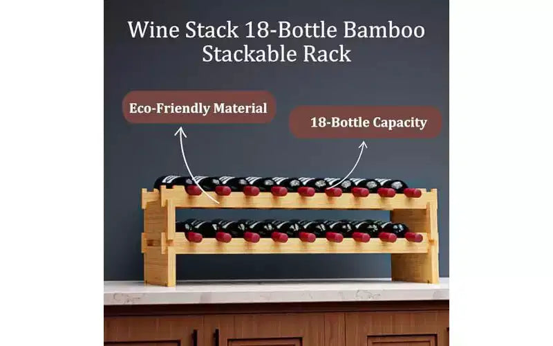HOMLUX Casier à bouteilles en bambou, empilable, modulaire, pour 9/18/36/72 bouteilles, étagère de rangement et de présentation du vin en bois