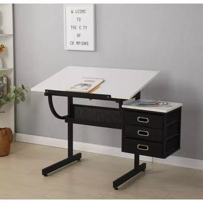 Table à dessin/de traçage réglable en bois Okak avec 3 tiroirs et tabouret, bureau de dessin/de traçage pour artiste