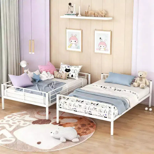 Lit superposé Luxystar complet sur complet, cadre métallique avec barrières de sécurité, divisible en deux lits séparés pour appartement