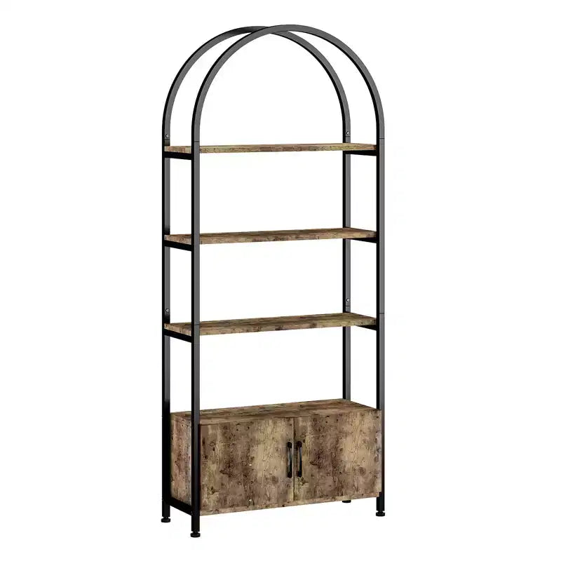 Bookcase, 71.5 Inch Tall Industrial Book Shelf with Metal Frame and Storage,4 Tier Arched Bookshelf, Display Shelf for Living Room and Office