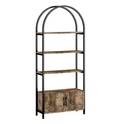 Bookcase, 71.5 Inch Tall Industrial Book Shelf with Metal Frame and Storage,4 Tier Arched Bookshelf, Display Shelf for Living Room and Office