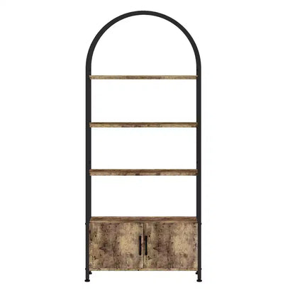 Bibliothèque, étagère industrielle de 181,6 cm de haut avec cadre métallique et rangements, bibliothèque arquée à 4 niveaux, étagère de présentation pour salon et bureau