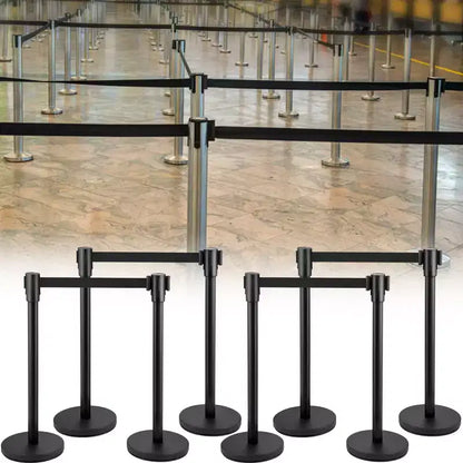 Poteau de guidage VEVOR, ensemble de 8 poteaux de guidage avec ceinture rétractable noire de 2 m, barrière de contrôle de foule noire, noir