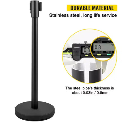 Poteau de guidage VEVOR, ensemble de 8 poteaux de guidage avec ceinture rétractable noire de 2 m, barrière de contrôle de foule noire, noir