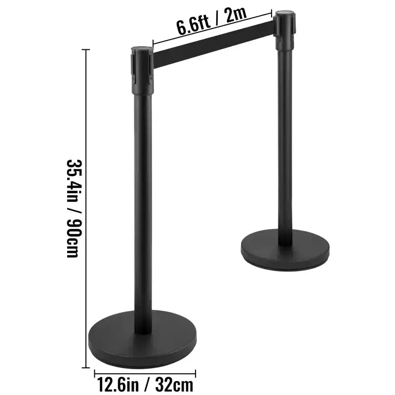 Poteau de guidage VEVOR, ensemble de 8 poteaux de guidage avec ceinture rétractable noire de 2 m, barrière de contrôle de foule noire, noir
