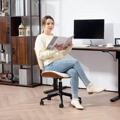 Chaise de Bureau sans Accoudoirs à Roulettes, Chaise de Bureau en Cuir PU avec Hauteur Réglable, Pivotante à 360° pour la Lecture