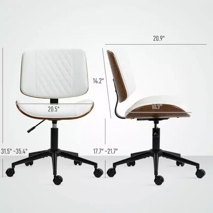 Chaise de Bureau sans Accoudoirs à Roulettes, Chaise de Bureau en Cuir PU avec Hauteur Réglable, Pivotante à 360° pour la Lecture