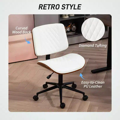 Chaise de Bureau sans Accoudoirs à Roulettes, Chaise de Bureau en Cuir PU avec Hauteur Réglable, Pivotante à 360° pour la Lecture