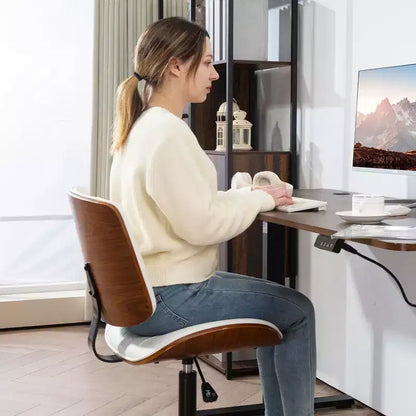 Chaise de Bureau sans Accoudoirs à Roulettes, Chaise de Bureau en Cuir PU avec Hauteur Réglable, Pivotante à 360° pour la Lecture