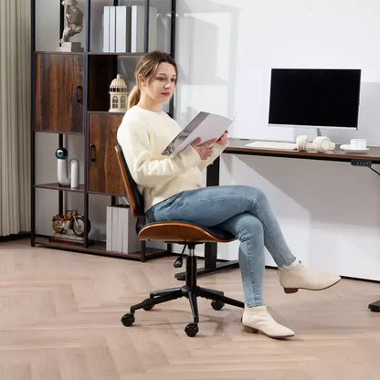 Chaise de Bureau sans Accoudoirs à Roulettes, Chaise de Bureau en Cuir PU avec Hauteur Réglable, Pivotante à 360° pour la Lecture