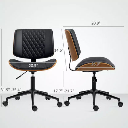 Chaise de Bureau sans Accoudoirs à Roulettes, Chaise de Bureau en Cuir PU avec Hauteur Réglable, Pivotante à 360° pour la Lecture