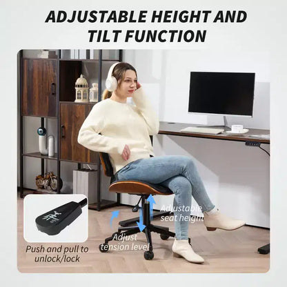 Chaise de Bureau sans Accoudoirs à Roulettes, Chaise de Bureau en Cuir PU avec Hauteur Réglable, Pivotante à 360° pour la Lecture