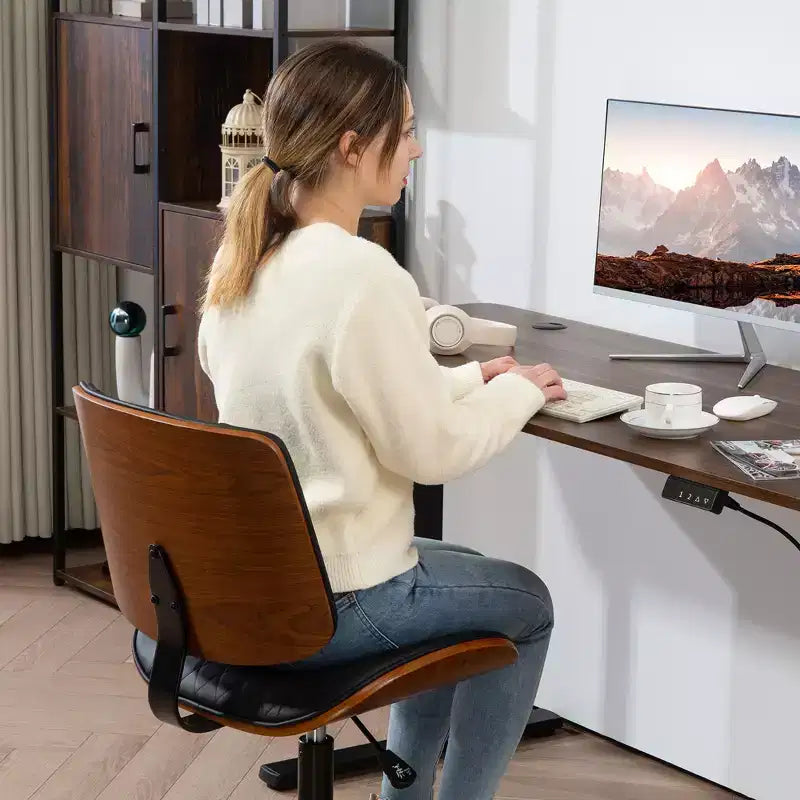 Chaise de Bureau sans Accoudoirs à Roulettes, Chaise de Bureau en Cuir PU avec Hauteur Réglable, Pivotante à 360° pour la Lecture
