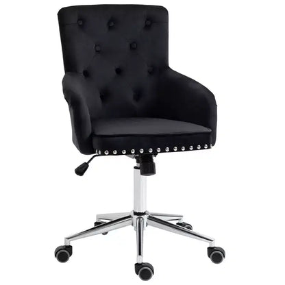 Modern Mid-back Desk Chair with Button Tufted Velvet Back, Nailhead Trim, Swivel Home Office Chair with Adjustable Height, Curved Padded Armrests