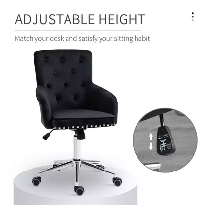 Chaise de bureau moderne mi-dossier avec dossier en velours capitonné, garniture cloutée, fauteuil de bureau pivotant réglable en hauteur, accoudoirs incurvés rembourrés