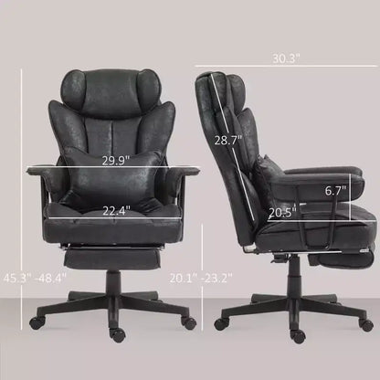 Chaise de bureau grande taille et robuste 180 kg avec fonction massage, repose-pieds, soutien lombaire et inclinaison