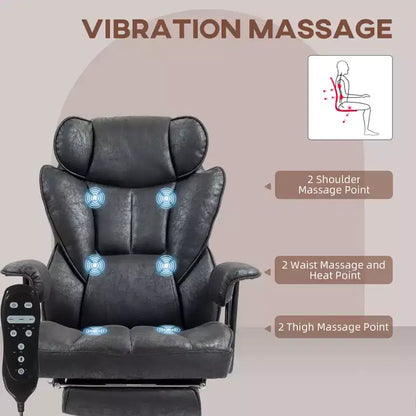 Chaise de bureau grande taille et robuste 180 kg avec fonction massage, repose-pieds, soutien lombaire et inclinaison