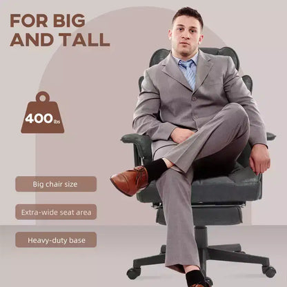Chaise de bureau grande taille et robuste 180 kg avec fonction massage, repose-pieds, soutien lombaire et inclinaison